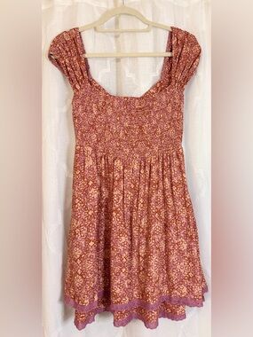 Free People Smocked Floral Mini Dress | Sundress in Dusty Rose  | Size Small 👗💐🌸